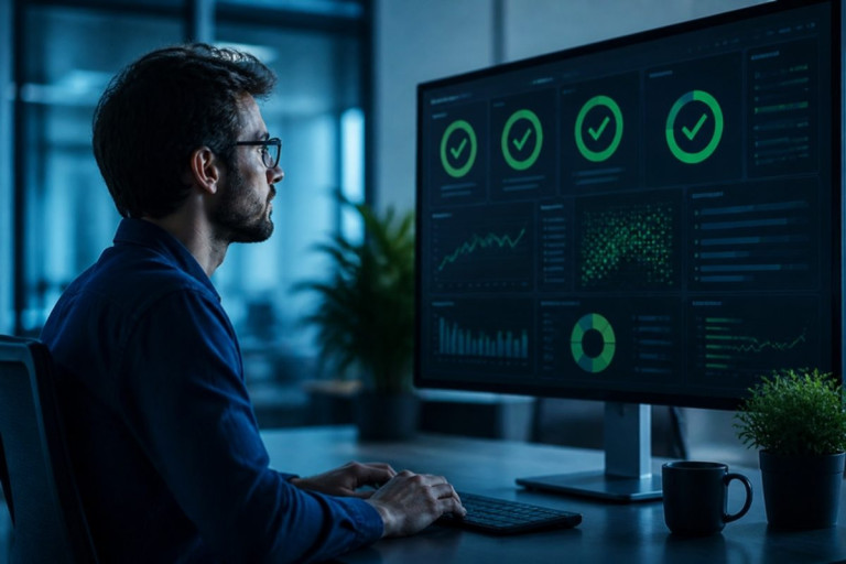 QA engineer reviewing automated test results