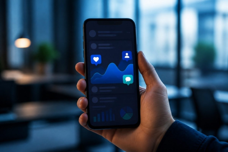 Smartphone showing social media engagement analytics